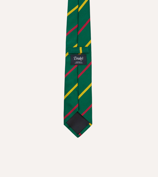 Drake's Green Yellow And Pink Bar Stripe Mogador Silk Tipped Tie