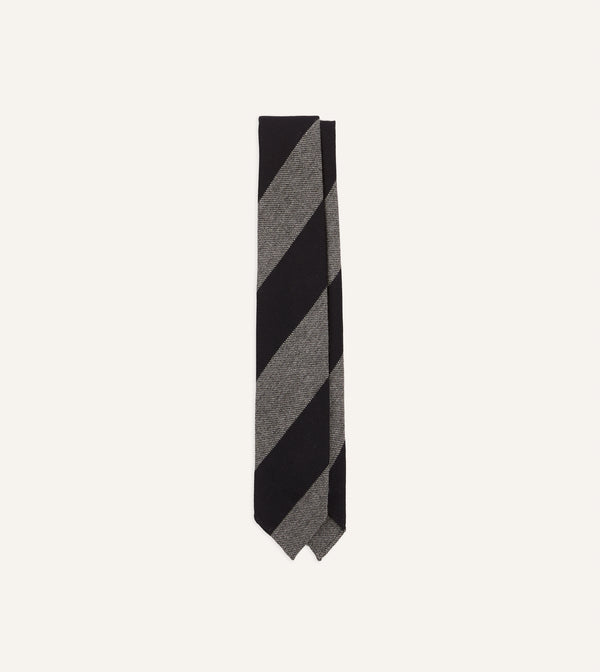 drake's Grey and Black Block Stripe Hand Rolled Wool Tie