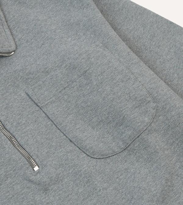 Drake's Grey Cotton Quarter Zip Collared Sweatshirt