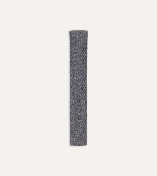 drake's Grey Knitted Cashmere Wool Solid Colour Tie