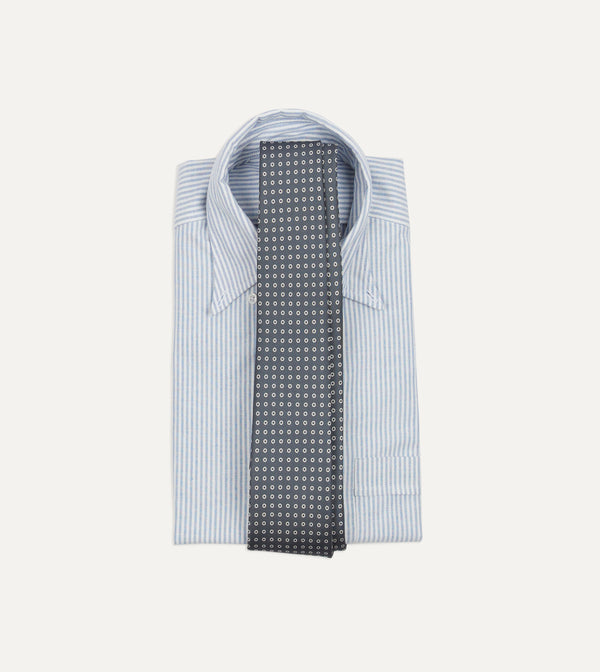 Drake's Grey Mini Circular Dot Silk Self Tipped Tie