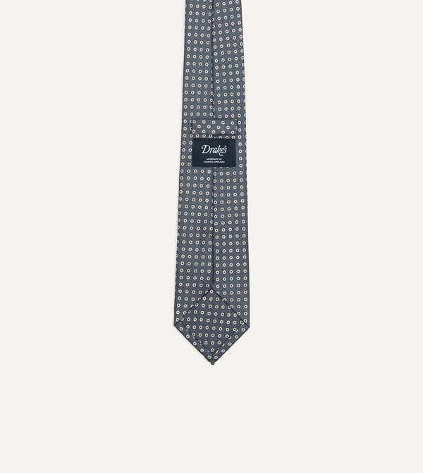 Drake's Grey Mini Circular Dot Silk Self Tipped Tie