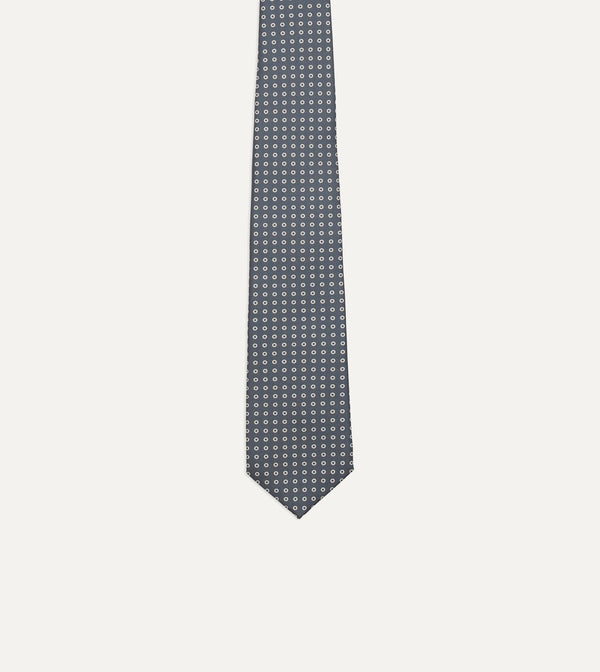 Drake's Grey Mini Circular Dot Silk Self Tipped Tie