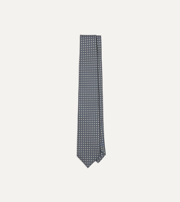 drake's Grey Mini Circular Dot Silk Self Tipped Tie