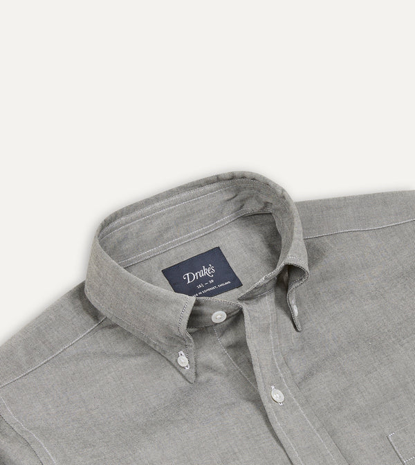 Drake's Grey Pinpoint Oxford Cotton Cloth Button-Down Shirt
