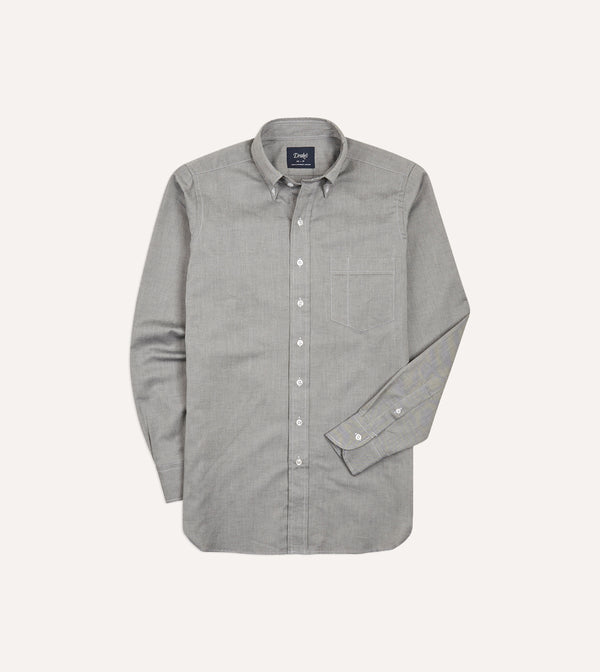 drake's Grey Pinpoint Oxford Cotton Cloth Button-Down Shirt