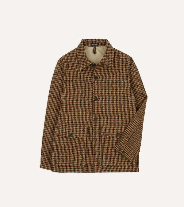 drake's Houndstooth Check Harris Tweed Donkey Jacket