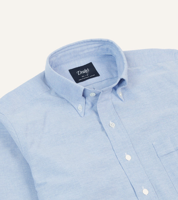Drake's Ice Blue Cotton Oxford Cloth Button-Down Shirt