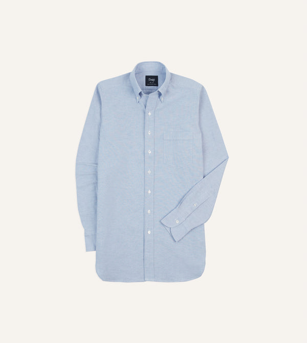 drake's Ice Blue Cotton Oxford Cloth Button-Down Shirt