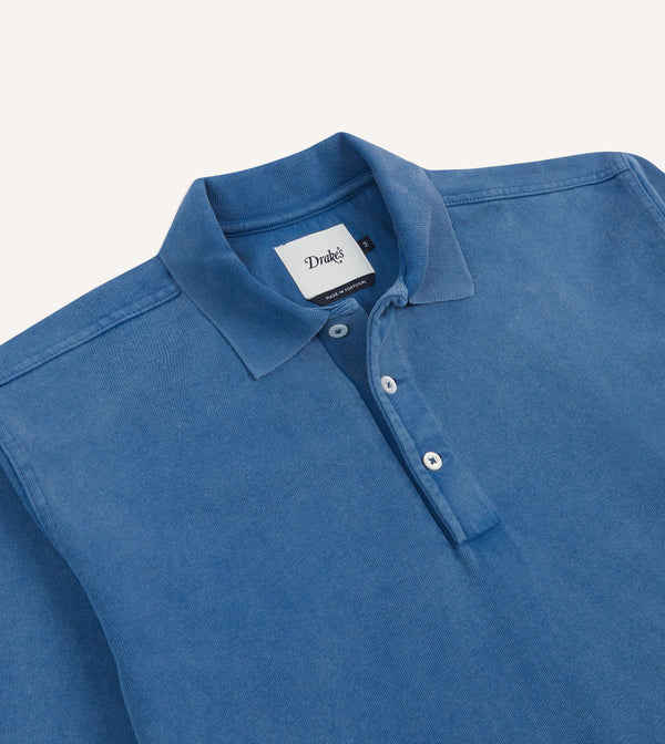 Drake's Indigo Cotton Jersey Long-Sleeve Polo Shirt