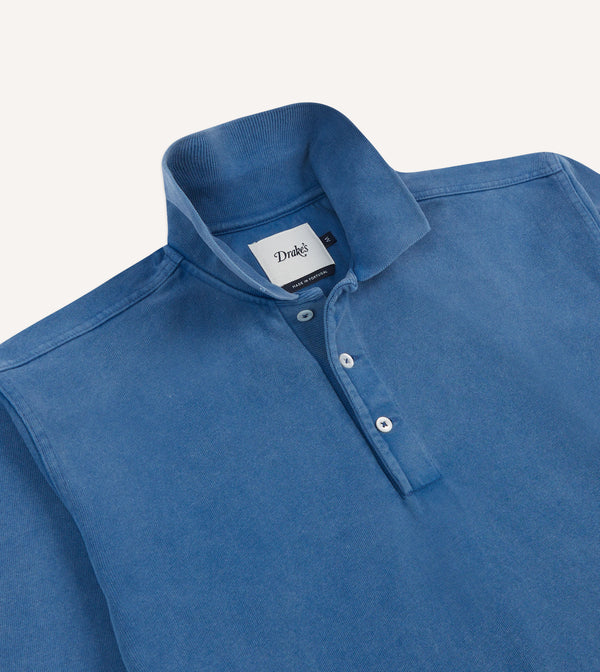 Drake's Indigo Cotton Jersey Long-Sleeve Polo Shirt