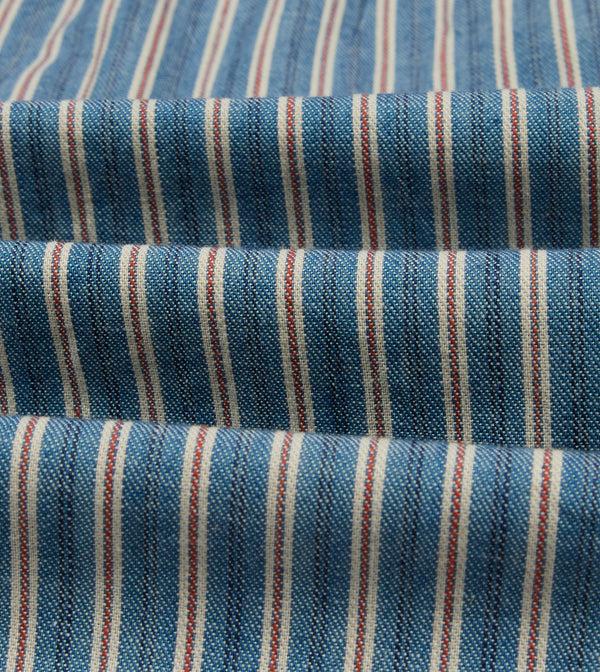 Drake's Indigo Stripe Cotton Mandarin Collar Popover Shirt