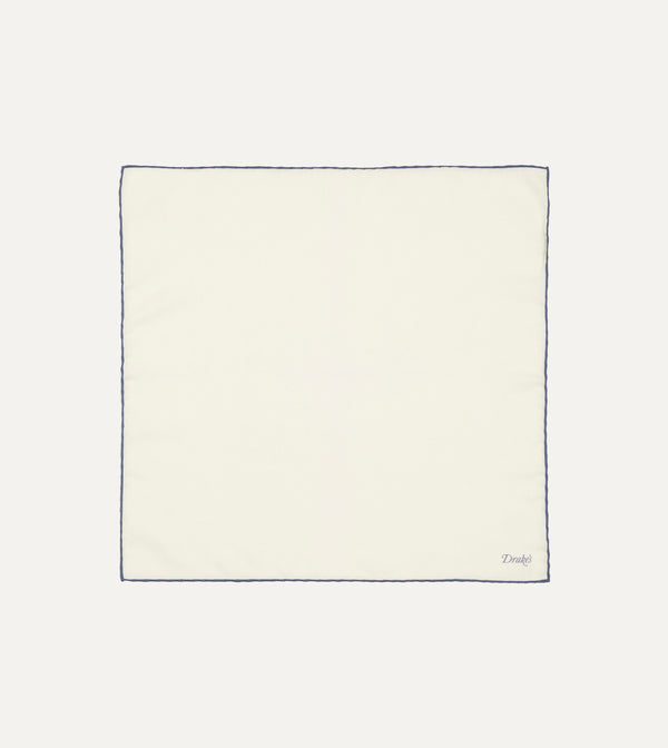 drake's Ivory and Blue Shoestring Border Silk Pocket Square