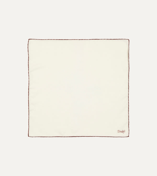 drake's Ivory and Burgundy Shoestring Border Silk Pocket Square
