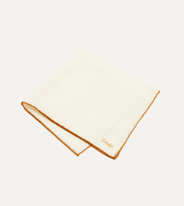 Drake's Ivory And Gold Shoestring Border Silk Pocket Square