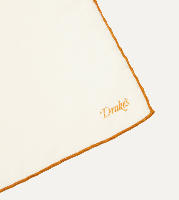 Drake's Ivory And Gold Shoestring Border Silk Pocket Square