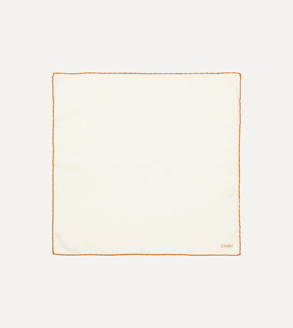 drake's Ivory and Gold Shoestring Border Silk Pocket Square