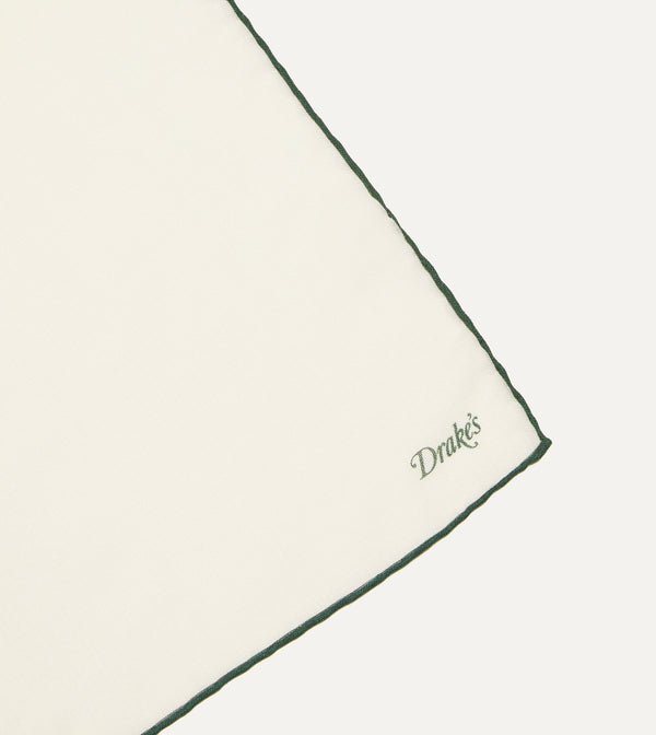 Drake's Ivory And Green Shoestring Border Silk Pocket Square