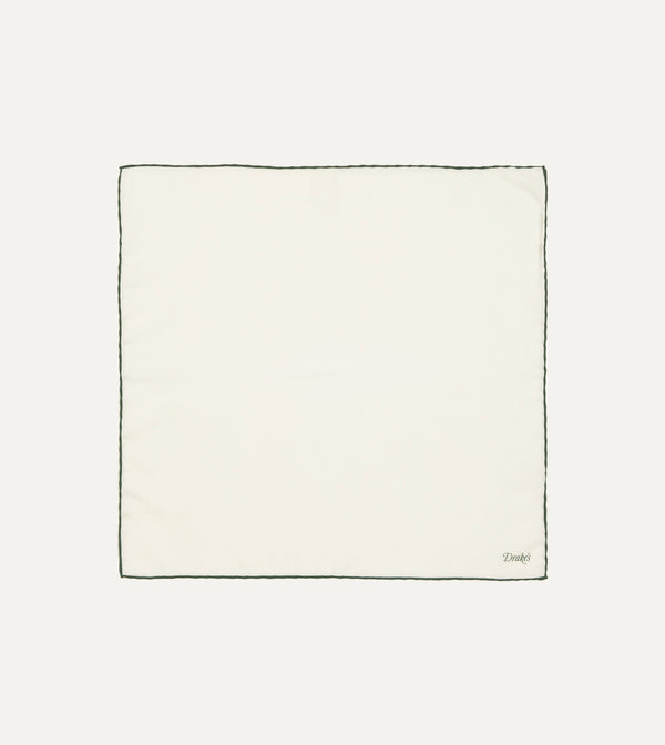 drake's Ivory and Green Shoestring Border Silk Pocket Square