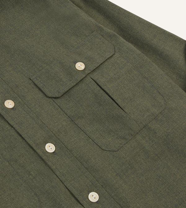 Drake's Khaki Green Cotton Flannel Two-Pocket Work Shirt