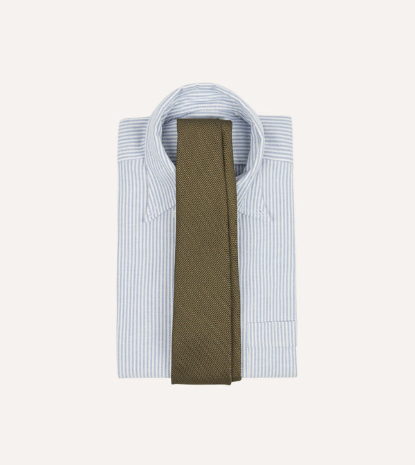 Drake's Khaki Green Fine Woven Grenadine Silk Hand Rolled Tie