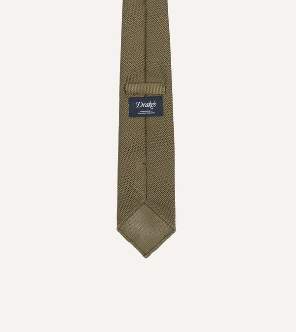 Drake's Khaki Green Fine Woven Grenadine Silk Hand Rolled Tie