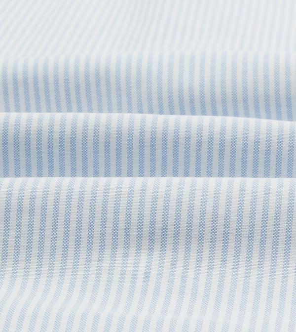 Drake's Light Blue And White Ticking Stripe Cotton Oxford Cloth Long Point Collar Shirt