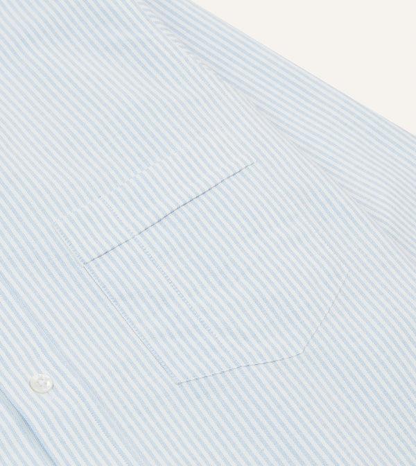 Drake's Light Blue And White Ticking Stripe Cotton Oxford Cloth Long Point Collar Shirt