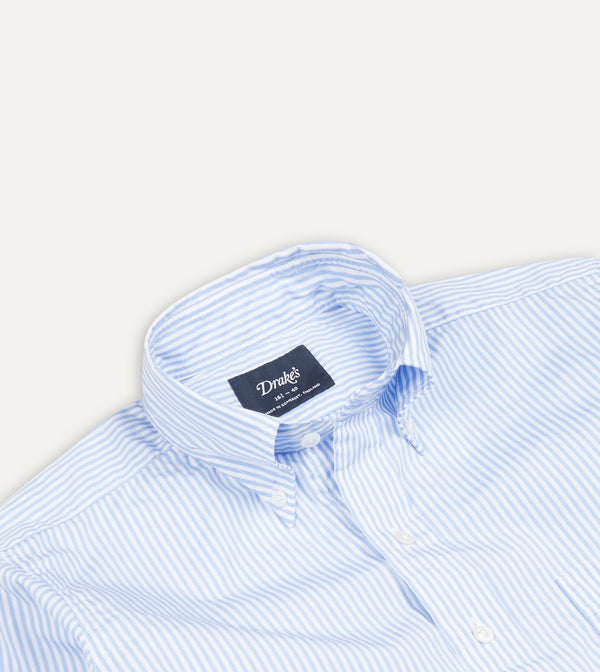 Drake's Light Blue Bengal Stripe Cotton Poplin Button-Down Shirt