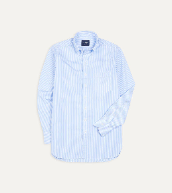 drake's Light Blue Bengal Stripe Cotton Poplin Button-Down Shirt