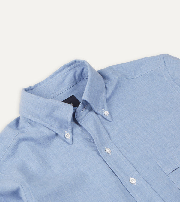 Drake's Light Blue Brushed Cotton Button-Down Shirt