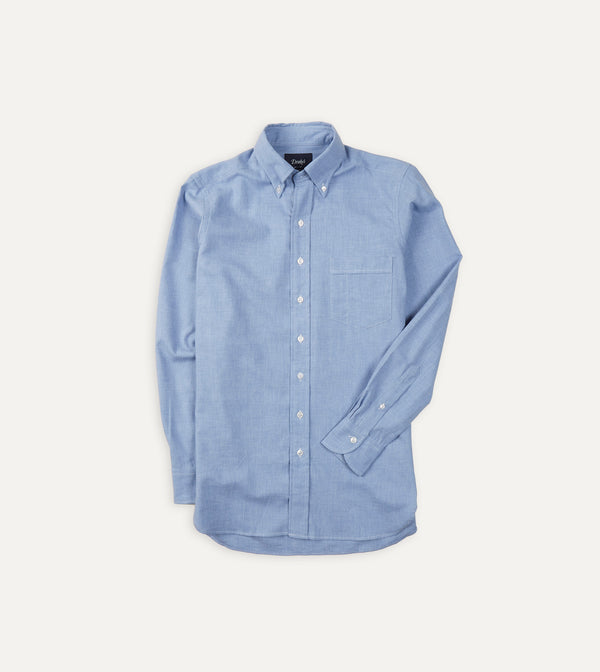 drake's Light Blue Brushed Cotton Button-Down Shirt
