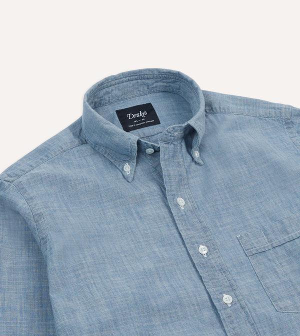 Drake's Light Blue Cotton Chambray Button-Down Shirt