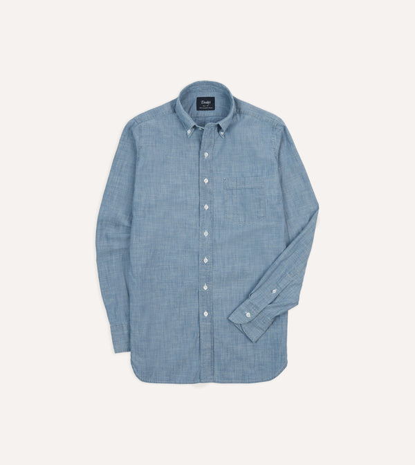 drake's Light Blue Cotton Chambray Button-Down Shirt