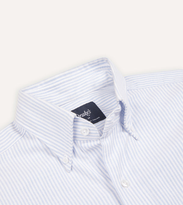 Drake's Light Blue Ticking Stripe Cotton Oxford Cloth Button-Down Shirt