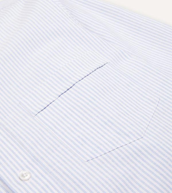 Drake's Light Blue Ticking Stripe Cotton Oxford Cloth Button-Down Shirt
