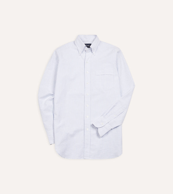 drake's Light Blue Ticking Stripe Cotton Oxford Cloth Button-Down Shirt