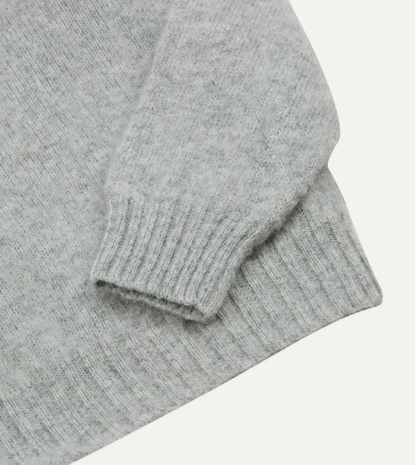 Drake's Light Grey Brushed Shetland Crew Neck Jumper