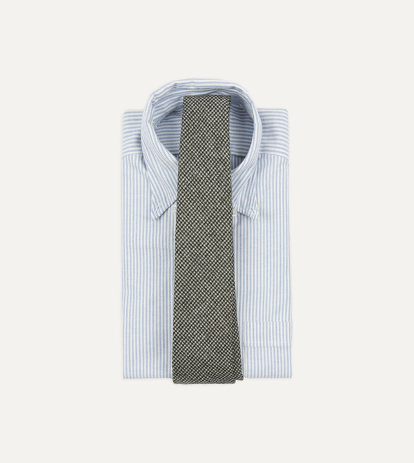 Drake's Light Grey Houndstooth Check Hand Rolled Wool Tie