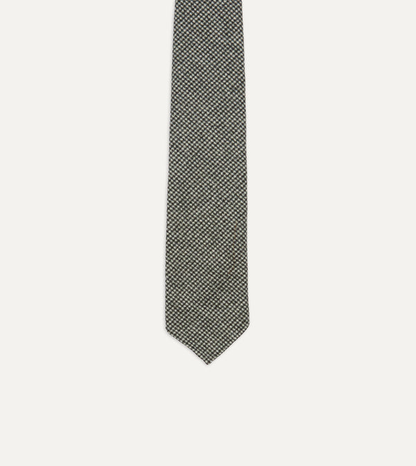 Drake's Light Grey Houndstooth Check Hand Rolled Wool Tie