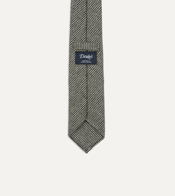 Drake's Light Grey Houndstooth Check Hand Rolled Wool Tie