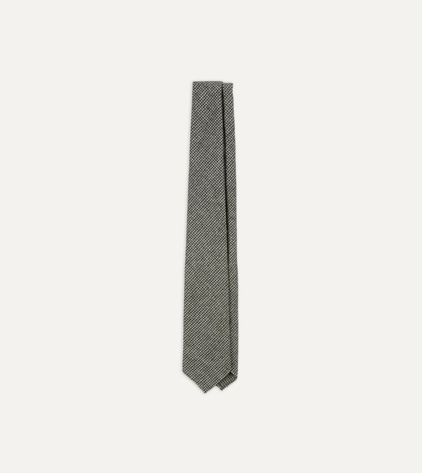 drake's Light Grey Houndstooth Check Hand Rolled Wool Tie