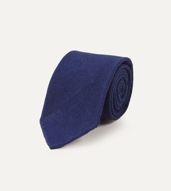Drake's Light Navy Pure Cashmere Solid Hand Rolled Tie