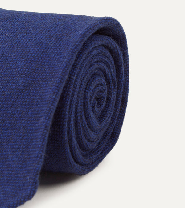 Drake's Light Navy Pure Cashmere Solid Hand Rolled Tie