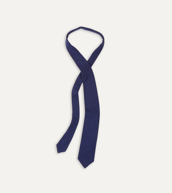 Drake's Light Navy Pure Cashmere Solid Hand Rolled Tie