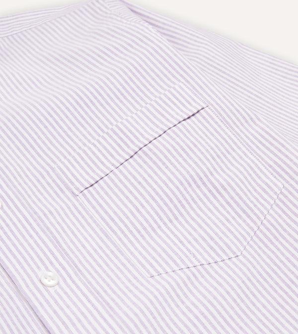 Drake's Lilac Ticking Stripe Cotton Oxford Cloth Button-Down Shirt