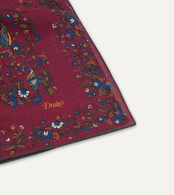 Drake's Magenta Birds Of Paradise Print Wool-Silk Square Scarf