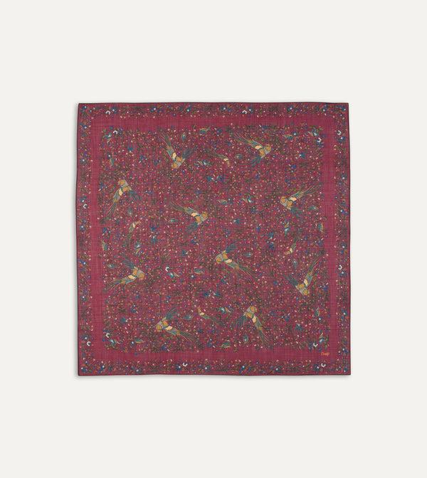 drake's Magenta Birds of Paradise Print Wool-Silk Square Scarf
