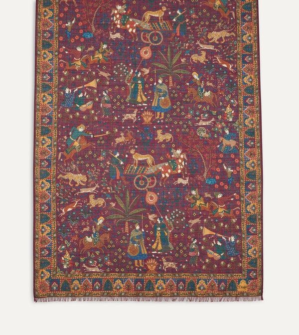 Drake's Magenta Mughal Hunter Print Wool-Silk Scarf