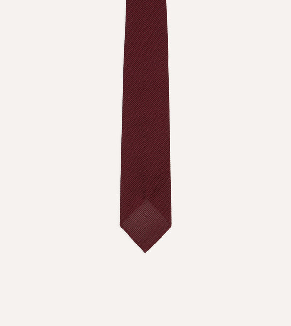Drake's Maroon Fine Woven Grenadine Silk Hand Rolled Tie